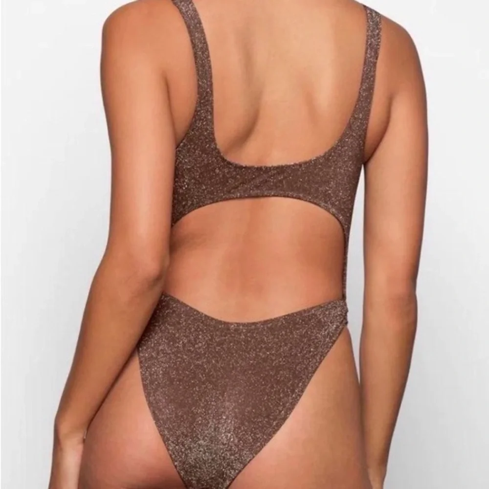 SKIMS Signature Swim Cut-Out Monokini Metallic Glitter Jasper Brown 3X NWT